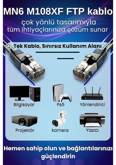 Mn6 M108xf 400 Metre Internet Kablosu/ftp0.60mm Cat6 Iki Kat Korumalı/iç Dış Mekan/400m Ethernet Kablosu