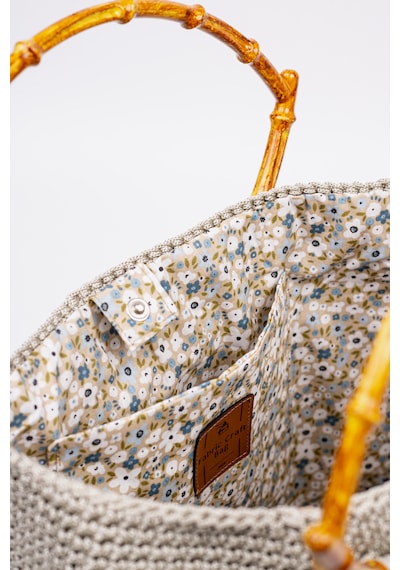 Fabric Craft Bag Gri Tığ Dokulu Bambu Saplı El Çantası Gri Gri