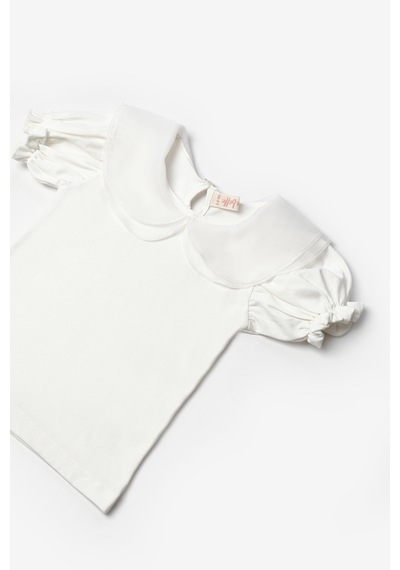 Le Mabelle Ekru Kısa Kollu Organze Yakalı Kız Çocuk Tişört Ekru