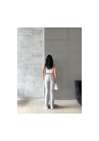 Unika Boutique Kadın Gri Ispanyol Paça Normal Bel Likralı Toparlayıcı Tayt Pantolon Oys Marka