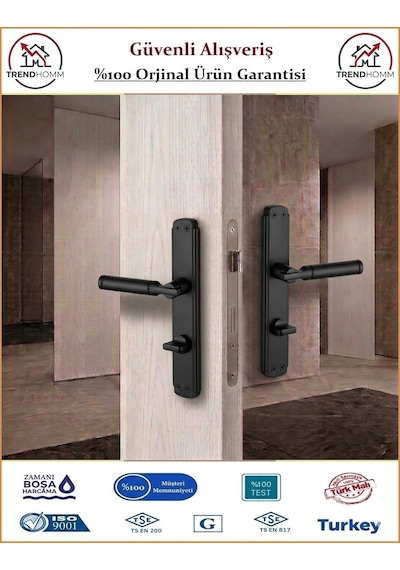 Trendhomm Parçalı Aynalı - Mat Siyah - Wc Banyo Kapı Kolu - Sağ