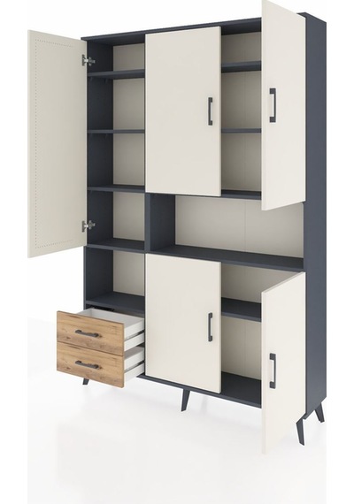 Arges Dolap 10 Raflı 2 Çekmeceli 5 Kapaklı 132x30x195 Antrasit-aytaşı/çam Aytası/atlas Çam
