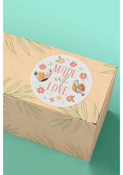 Made With Love Kuşlu Çiçekli Sticker 3x3cm St2287 Çok Renkli
