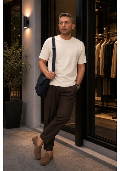 Modi Green Premium Oysho Regular Oversize Unisex Sıfır Yaka Kısa Kollu Tişört - Ekru