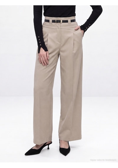 Dilvin 72803 Kemerli Pileli Pantolon-vizon