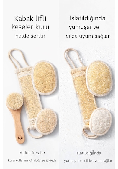 8 Parça Doğal Bakım Full Set - At Kılı Vücut & Yüz Fırçası + 6 Farklı Kabak Lifi Kese Spa Paketi