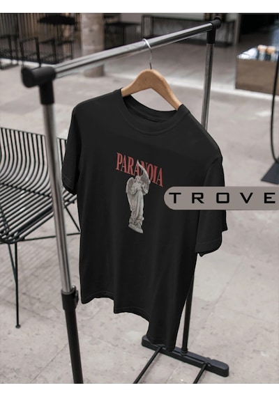 Startmore Unısex Kadın Erkek Paranoıa %100 Pamuk Baskılı Siyah Beyaz T-shirt Siyah