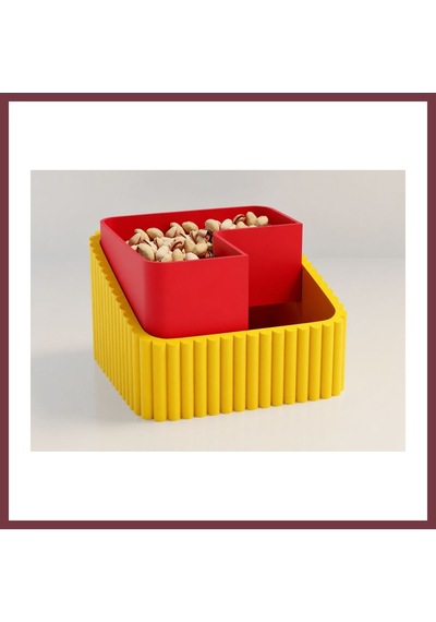 Storeşahin 3d Baskı Fıstık Kasesi - Çift Hazneli Kabuk Ayırıcı Sunum Kasesi - Sarı Kırmızı Shn0720