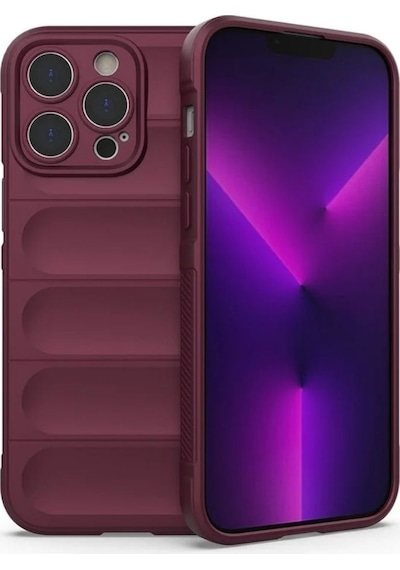 Apple Uyumlu iPhone 13 Pro Silikon Kılıf - Kamera Korumalı Esnek Yeni Nesil Airbag Kapak-Bordo