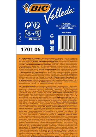Ayrex Velleda 1701 Eco Yuvarlak Uçlu Beyaz Tahta Kalemi, Mavi, 12'li Kutu, Kolay Silinebilen Mürekkep, Sabit Yuvarlak Genel