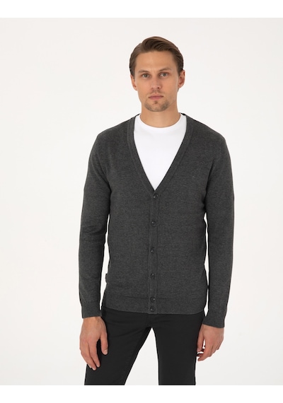 Pierre Cardin Erkek Koyu Gri Melanj Hırka Triko 50317330-vr128 Koyu Gri Melanj