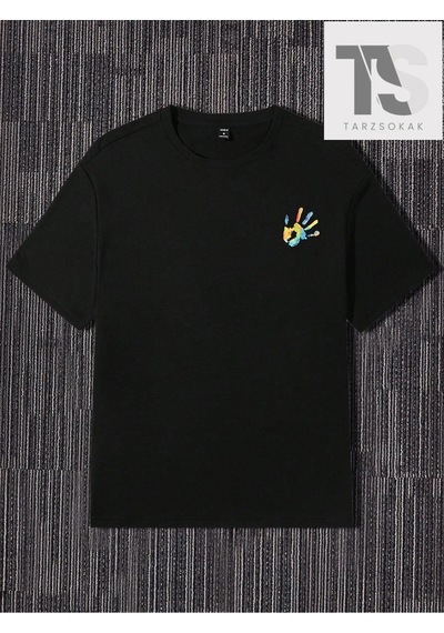 Startmore Erkek Astronot Desen Kısa Kollu T-shirt Siyah