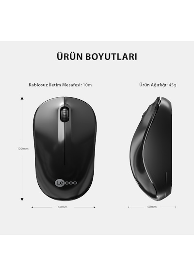 Lecoo WS206 Kablosuz 1200 DPI 3 Tuşlu Optik Mouse