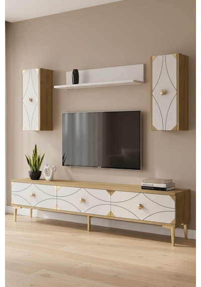 Tvr1897dbg - Alfa Tvr180 Tv Ünitesi Takım , Tv Sehpası Safirmeşe - Beyaz - Gold 180cm Tvr1897dbg - Alfa Tvr180 Tv Ünitesi Takım , Tv Sehpası Safirmeşe - Beyaz - Gold 180cm