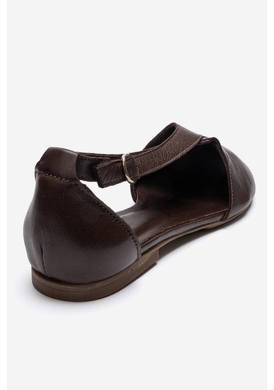 Luvishoes Fable Kahverengi Cilt Hakiki Deri Yanları Açık Kadın Babet Ayakkabı