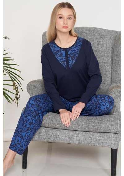 Pijadore Kadın Uzun Kol Lacivert Pijama Takımı C3t2n6o1 001