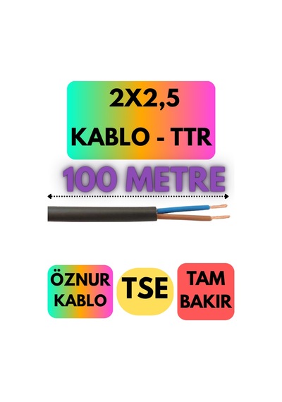 Öznur 2x2,5 Ttr Kablo Siyah Metre Seçenekli - 100 Metre