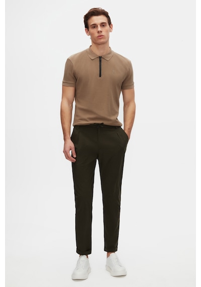 Twn Slim Fit Vizon Pike Dokulu Yarım Fermuarlı Polo Yaka T-shirt 4ec14ortfrplo Vizon