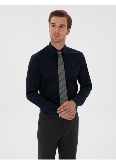 Cacharel Lacivert Slim Fit Pamuk Karışımlı Gömlek