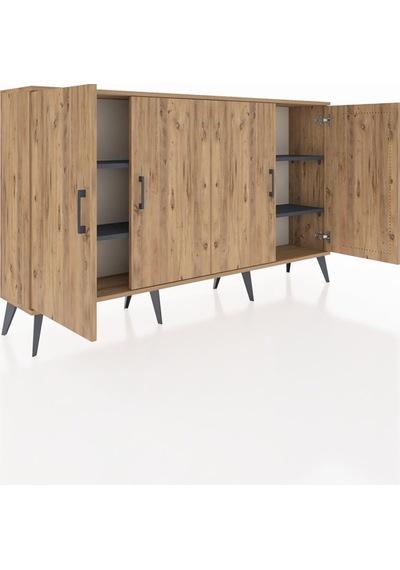 Arges Konsol 4 Raflı 4 Kapaklı 176x30x99 Çam-çam/antrasit Atlas Çam/antrasıt - Atlas Çam
