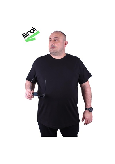 Moc Grande Mocgrande Erkek Büyük Beden Likralı Basic Sıfır Yaka Tişört 11160 Sıyah Siyah