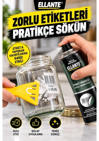 Etiket Sökücü Sprey + Sarı Kazıyıcı Aparat 2 Li Set Yapışkan Ve Etiket Kalıntısı Temizleme Seti