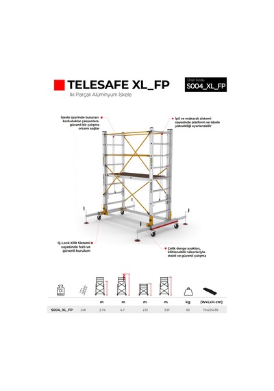 Çağsan 2x8 Basamaklı Telesafe Xl Fp - İki Parçalı Alüminyum İskele S004 Xl Fp