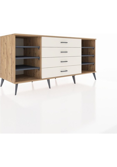 Kronos Konsol 6 Raflı 4 Çekmeceli 176x59x83 Çam-antrasit/aytaşı Antrasit/aytaşı