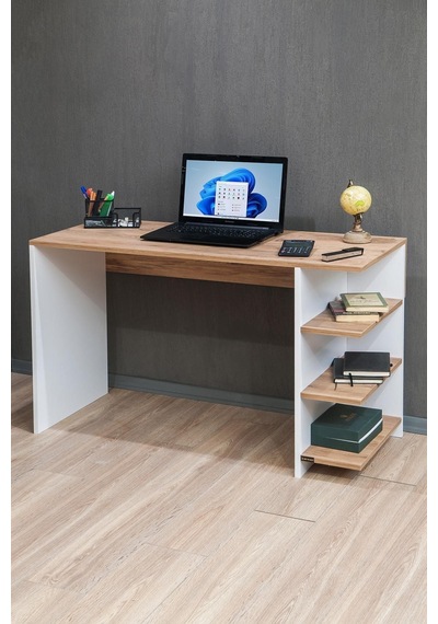 Ram Bilgisayar Masası, Pc Masası, Raflı Çalışma Masası - Meşe / Beyaz Diğer
