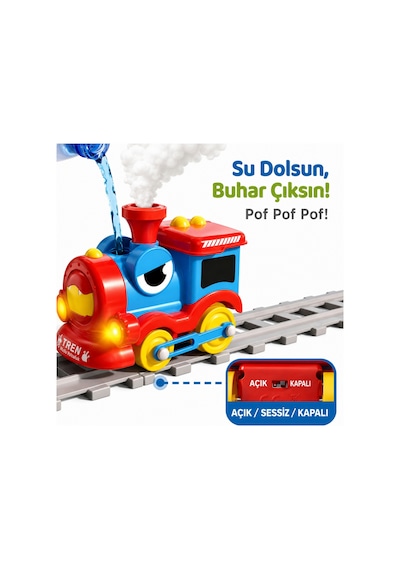 Buhar Çıkaran Işıklı Ve Sesli Şantiye Tren Seti - 29 Parça Manyetik Bağlantılı Eğitici Oyuncak İş Makineleri