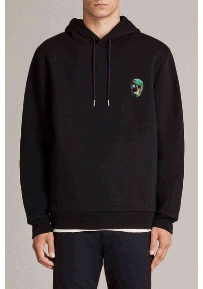 Computer Skull Baskılı Siyah Erkek Örme Kapşonlu Sweatshirt (530987014)