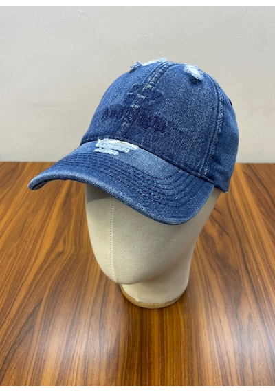 Denim Jean Kot Kumaş Vintage Yıkamalı Unisex Cap Şapka Indigo - Mavi