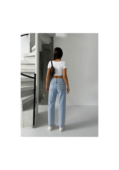Bluemarlin Buz Kar Yüksek Bel Ön Bacak Taşlı Mom Jeans Kot Pantolon Buz Kar