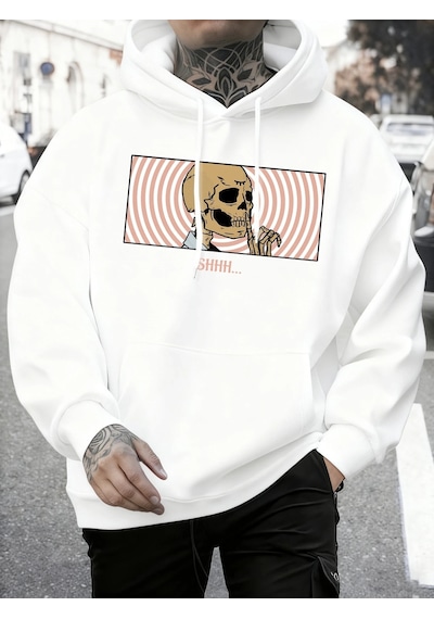 Startmore Tarzsokak The Skull Under Consideration Kapüşonlu Üst Erkek Sonbahar Sıcak Gevşek Sweatshirt Günlük Pol Beyaz
