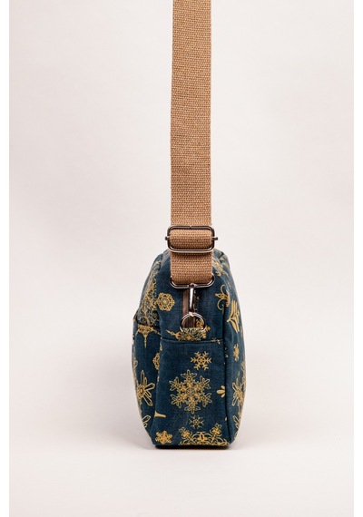 Fabric Craft Bag Omuz Çantası Kadın Taş Yıkamalı Duck Kumaş Çapraz Askılı Günlük Çanta Lacivert - Sarı