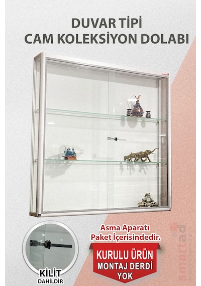 Camlı Vitrin - Cam Dolap - Camlı Koleksiyon Vitrini - Kurulu Ürün  100x100x20