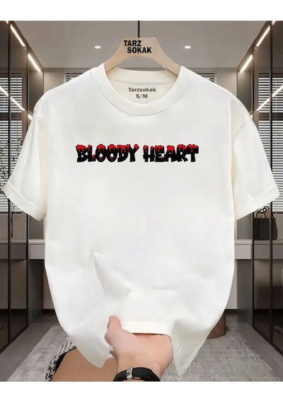 Flood Of Style Unisex Bloody Heart Yazlı T-shirt Beyaz