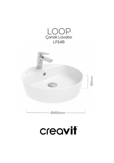 Creavit Loop 45cm Masa Üstü Çanak Lavabo Beyaz Lp146-00cb00e-0000