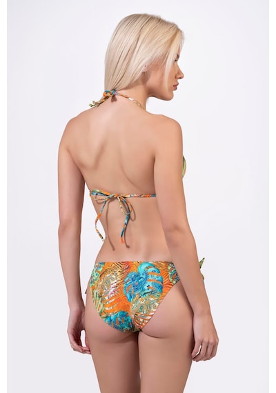 Endeep Kadın Dolgulu Kaplı Üçgen Desenli Bağlamalı Bikini Takımı Turuncu