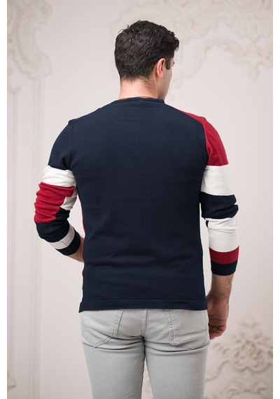 Dorss Slimfit Sıfır Tasarımyaka Desenli Pamuklu Erkek Spor Kazak 001