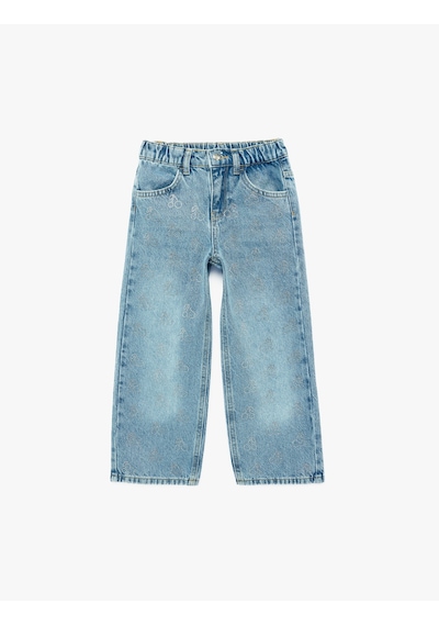 Koton Pamuklu Bol Kalıp Cepli Geniş Paça Denim Pantolon Orta İndigo 6smg40014ad