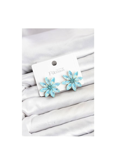 Buz Mavisi Renk Kristal Taşlı Lotus Çiçek Model Kadın Küpe Tj-bkp11922 Evimdeyokyok Çok Renkli