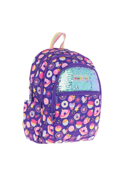 Kaukko Kids Kız Çocuk Mor - Pullu Şekerleme Desenli Dört Gözlü Okul Sırt Çantası - L5216 Mor
