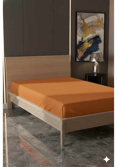 %100 Pamuk Ranforce Premium Tek Kişilik Çarşaf - Turuncu Turuncu