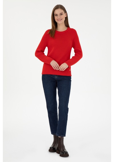 U.S. Polo Assn. Kadın Kırmızı Bisiklet Yaka Kazak 50297095-VR030