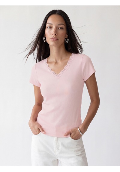 Lcw Everyday Pembe V Yaka Dantel Detaylı Bluz