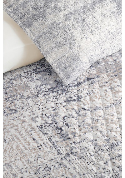 Mavi Gri Modern Genç Odası Tek Kişilik Pike Takımı - Mermer Dokulu 160x220 Cm Kapitone Yatak Örtüsü Kırçıllı Halı Serabı