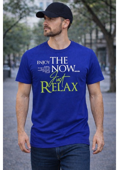 Herkesemoda The Now Baskı Detaylı Basic T-shırt Mavi