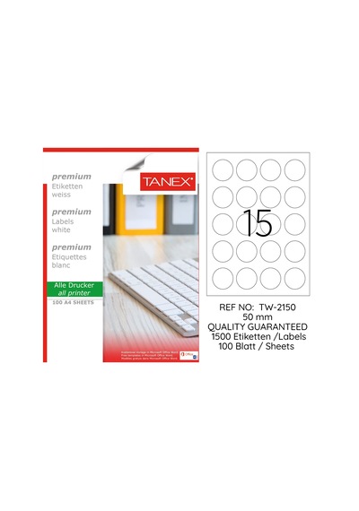 Tanex TW-2150 50mm Kuşe Laser Etiket 100 Lü Paket