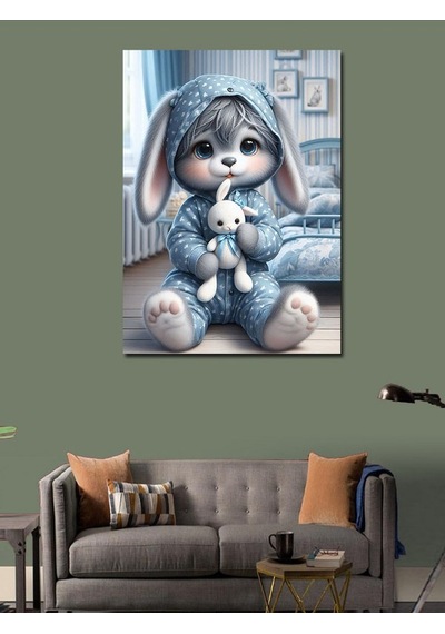 Kanvas Tablo Tavşan Ve Tavşan Peluş Oyuncak 50cmx70cm